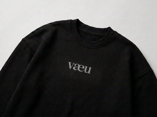 vaeu No. 02 sweatshirt in black with connected vaeu wordmark logo